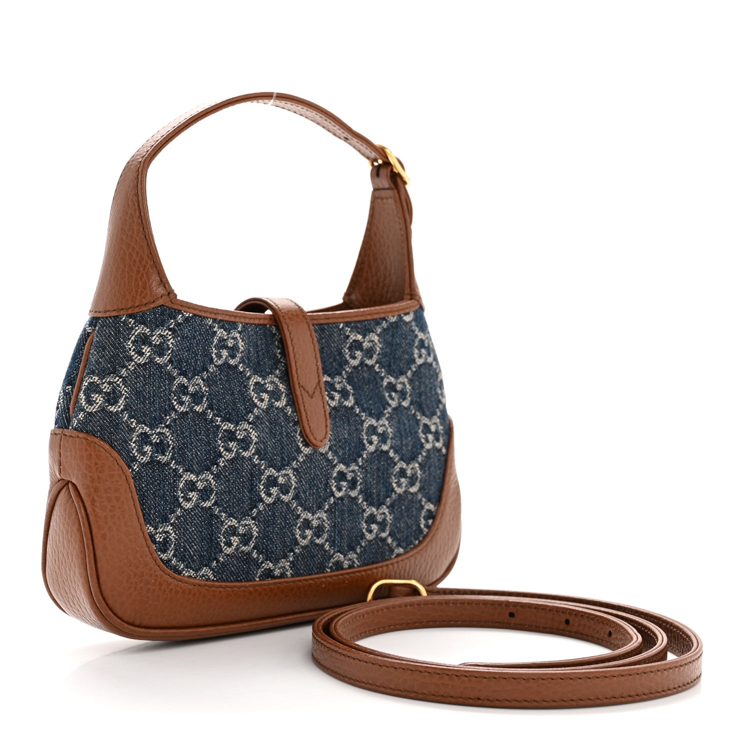 New Denim GG Monogram Calfskin Mini Jackie 1961 Hobo Blue Tea Cuir