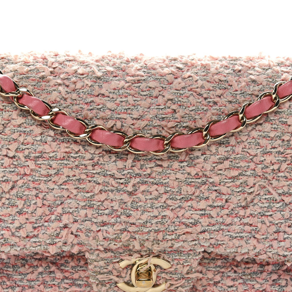 Tweed Medium Double Flap Pink