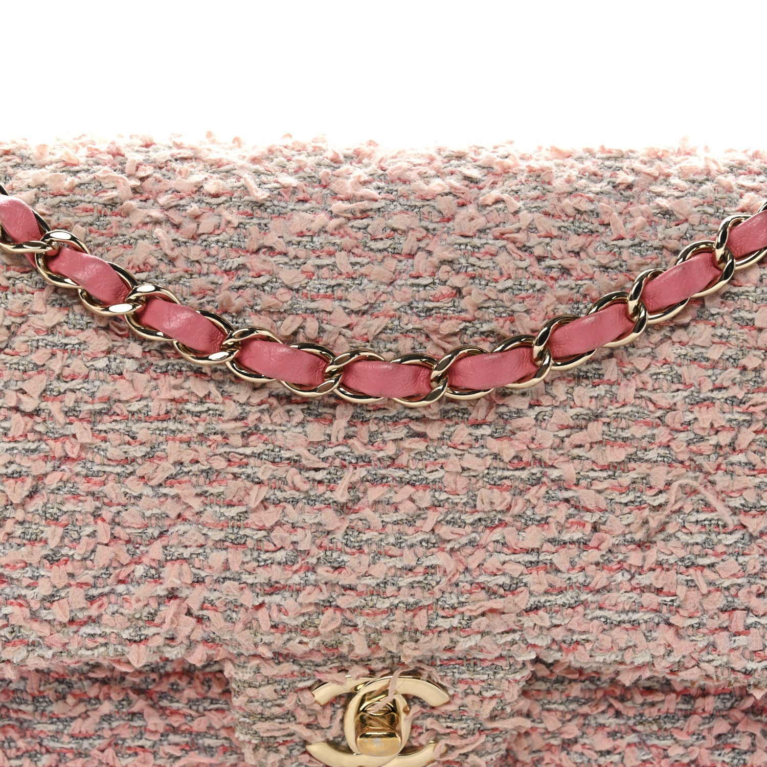 Tweed Medium Double Flap Pink