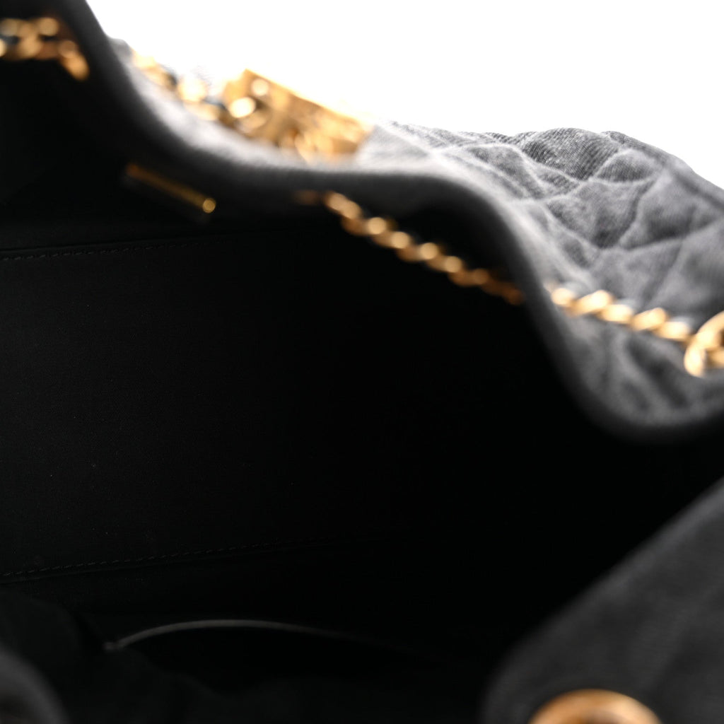 Washed Denim Quilted Small Chanel 25 Handbag Black