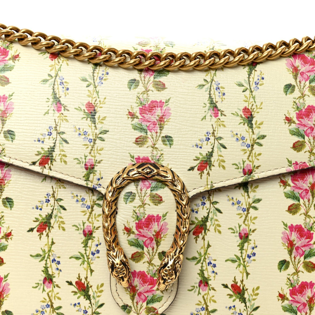 Calfskin Floral Print Mini Dionysus Chain Wallet Ivory Pink