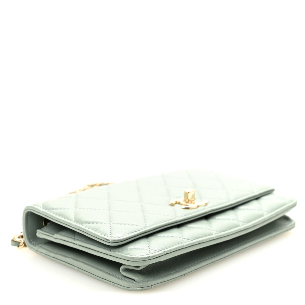Lambskin Quilted Trendy CC Wallet On Chain WOC Grey