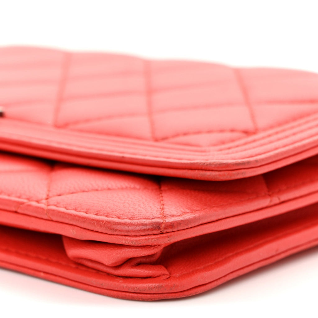 Lambskin Quilted Boy Wallet On Chain WOC Red