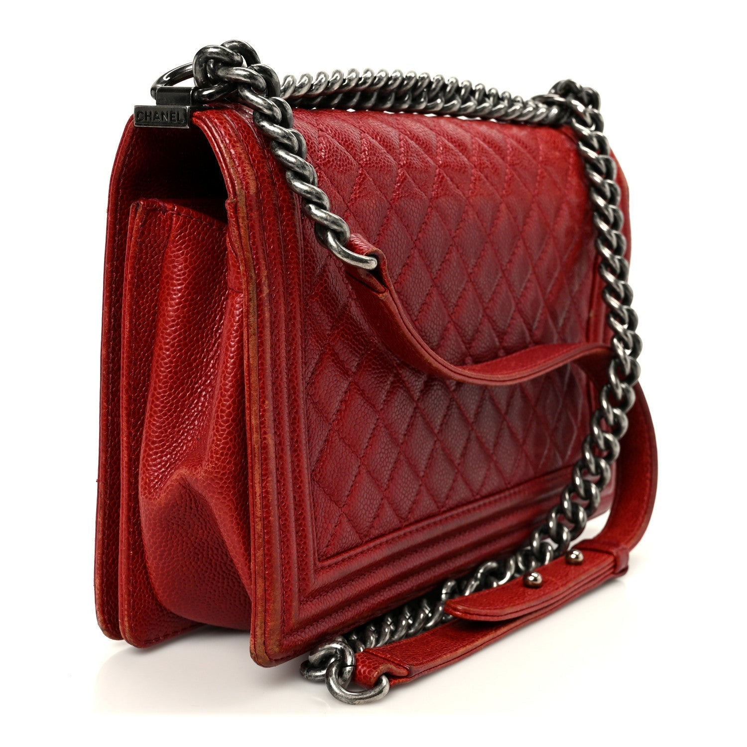 Caviar Quilted New Medium Boy Flap Dark Red