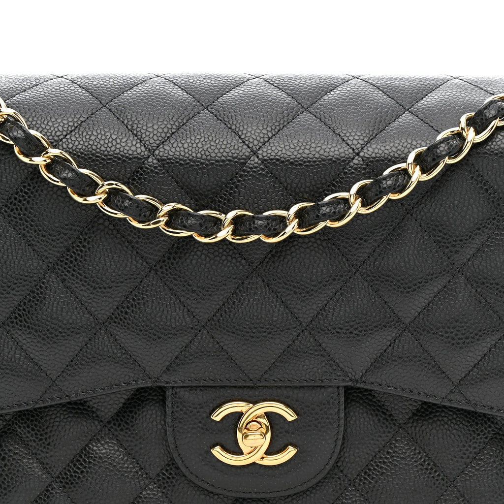 Caviar Quilted Jumbo Double Flap Black