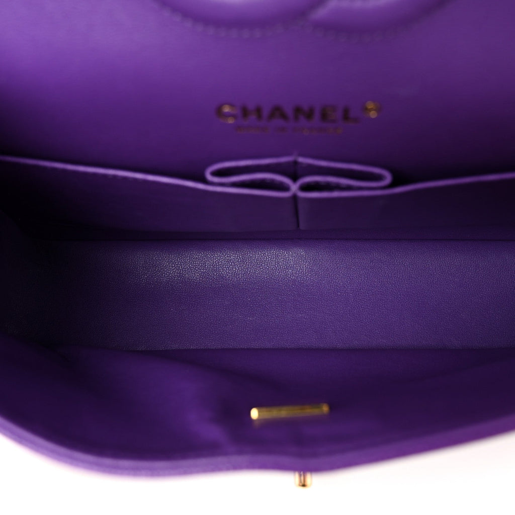 Caviar Quilted Medium Double Flap Purple