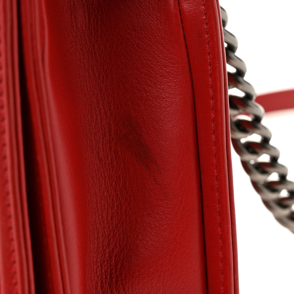 Calfskin Quilted New Medium Boy Flap Red