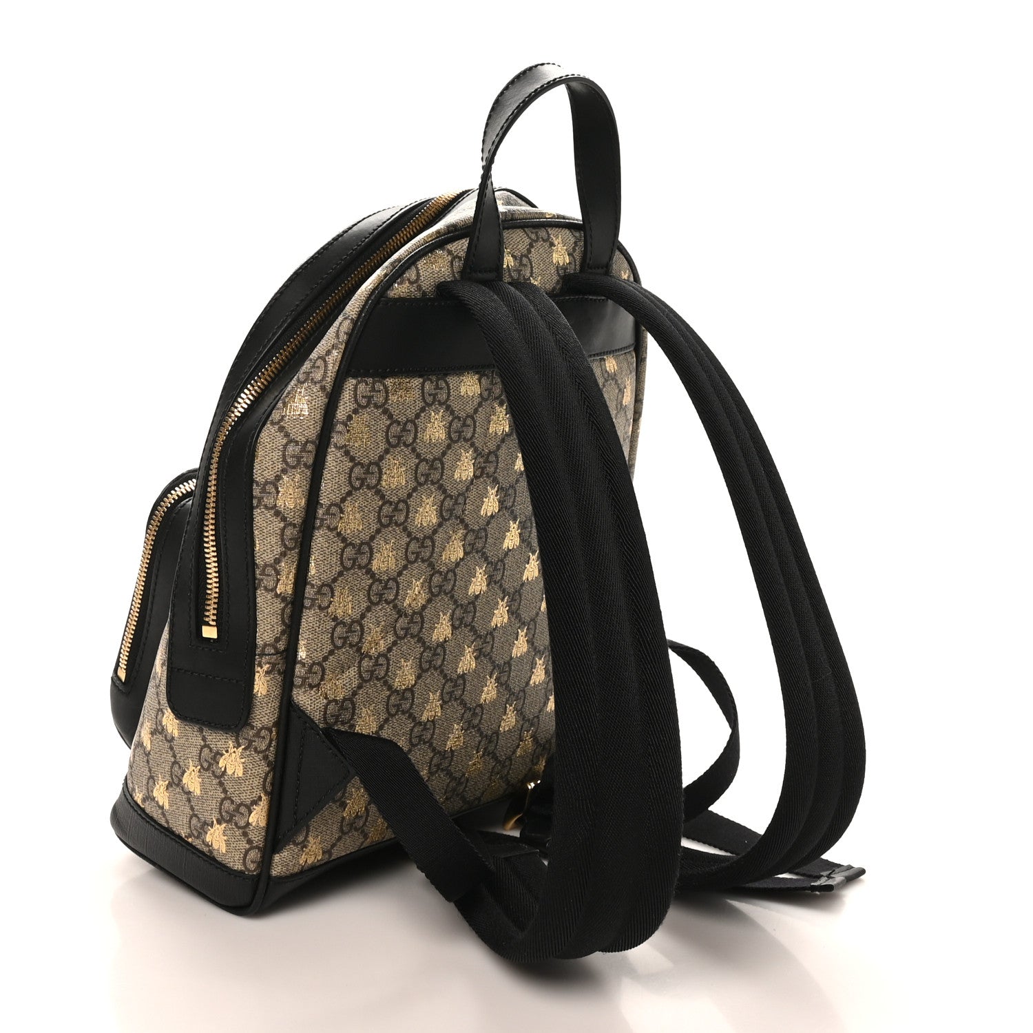 GG Supreme Monogram Bees Print Small Day Backpack Beige Oro Black
