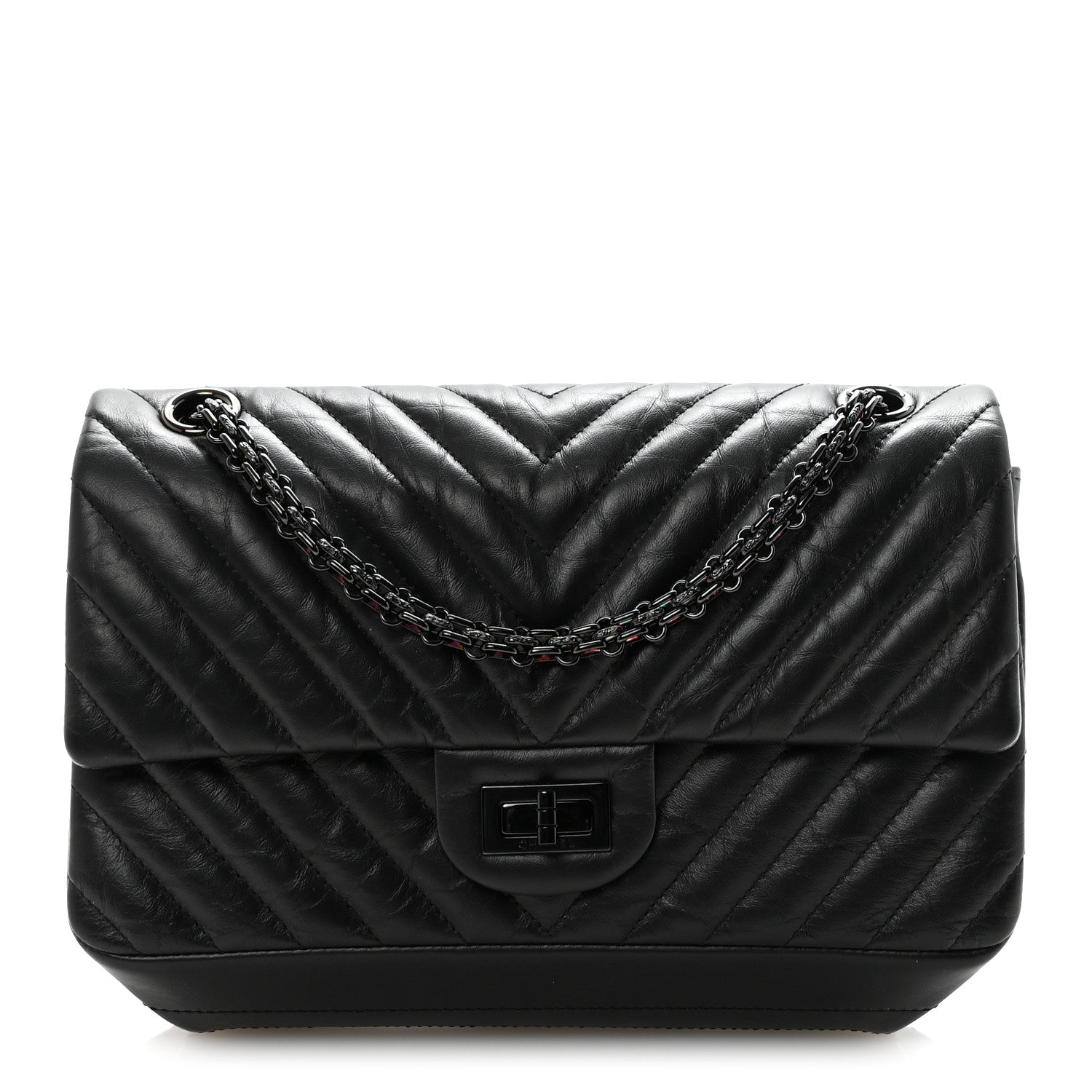 Aged Calfskin Chevron Quilted 2.55 Reissue 225 Flap So Black