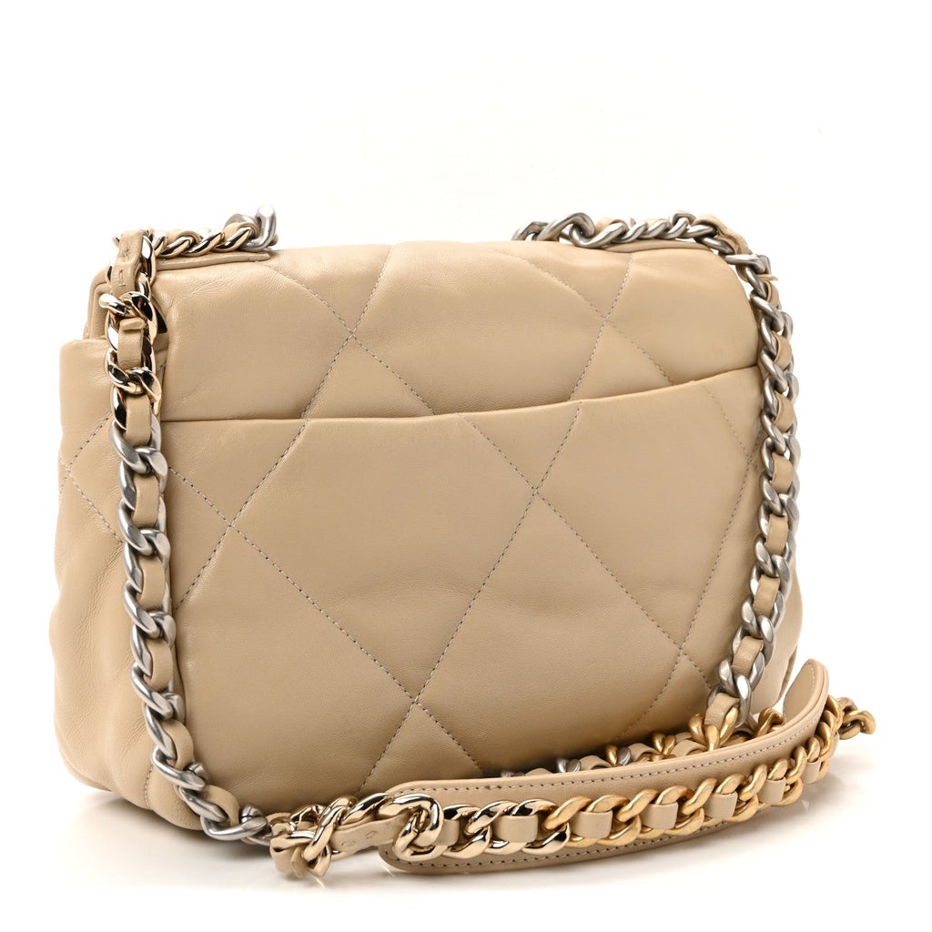 Lambskin Quilted Medium Chanel 19 Flap Beige