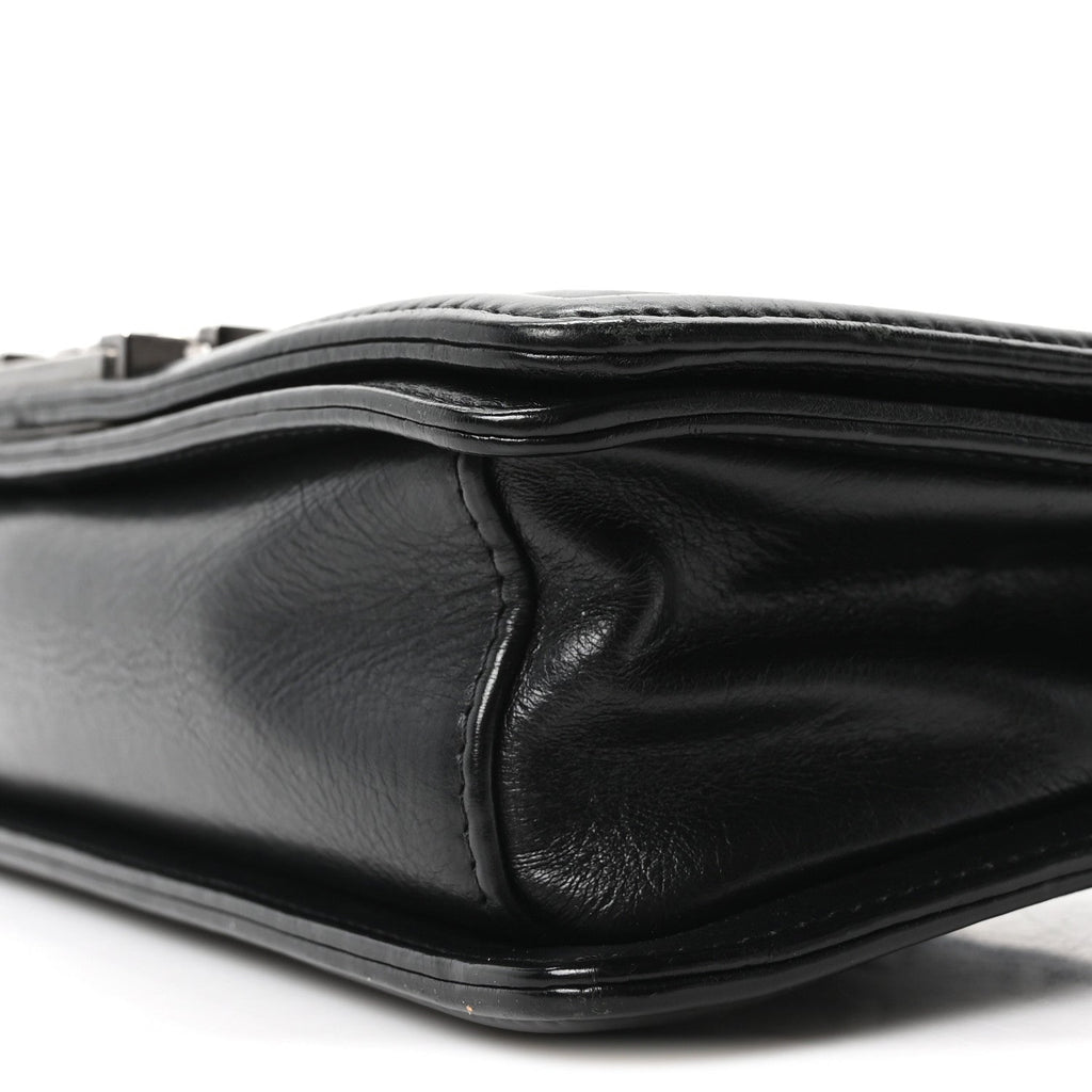 Calfskin Crystal Embossed Medium Boy Flap Black