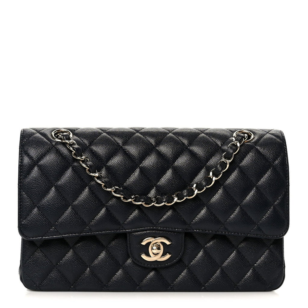 Caviar Quilted Medium Double Flap Navy