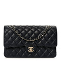 Caviar Quilted Medium Double Flap Navy