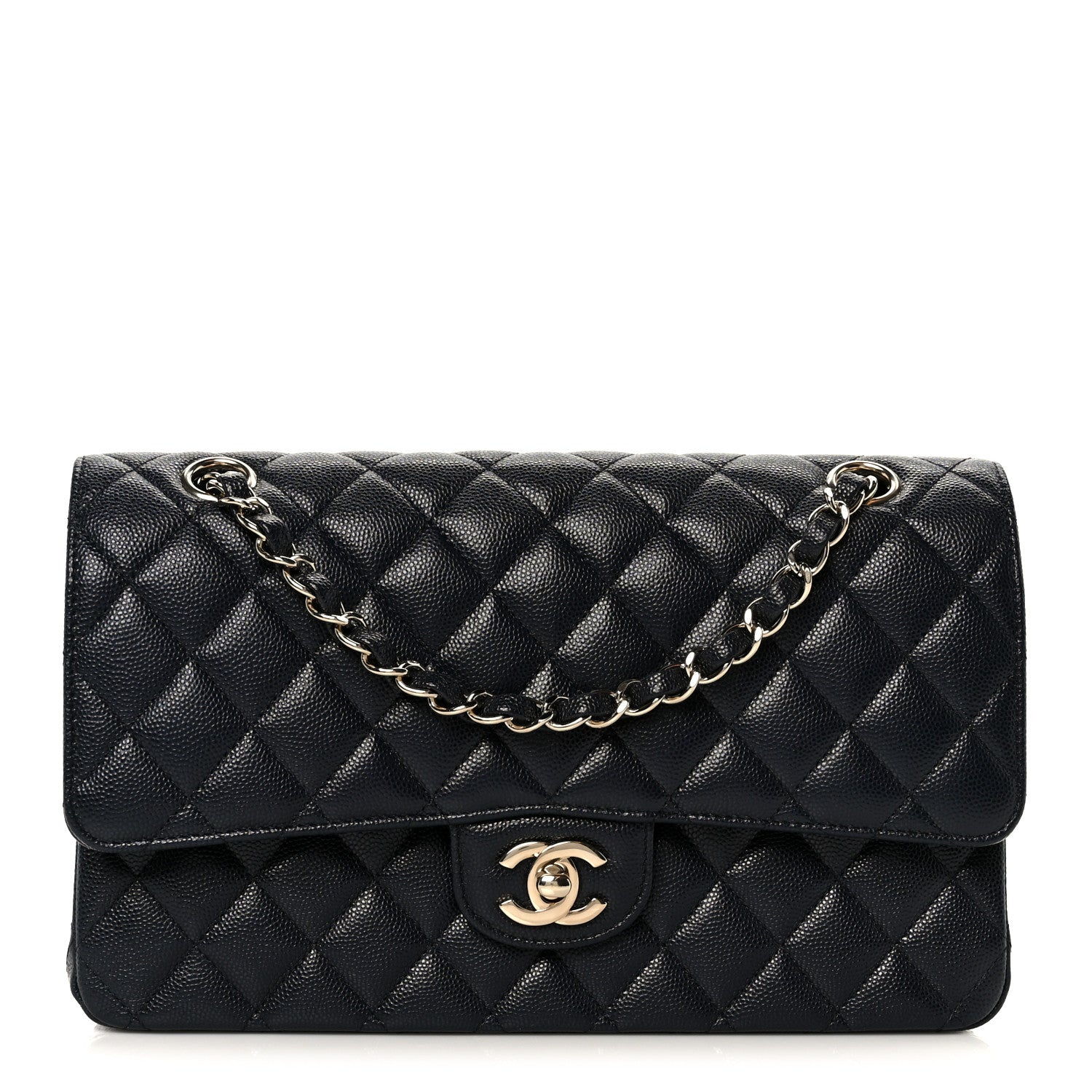 Caviar Quilted Medium Double Flap Navy