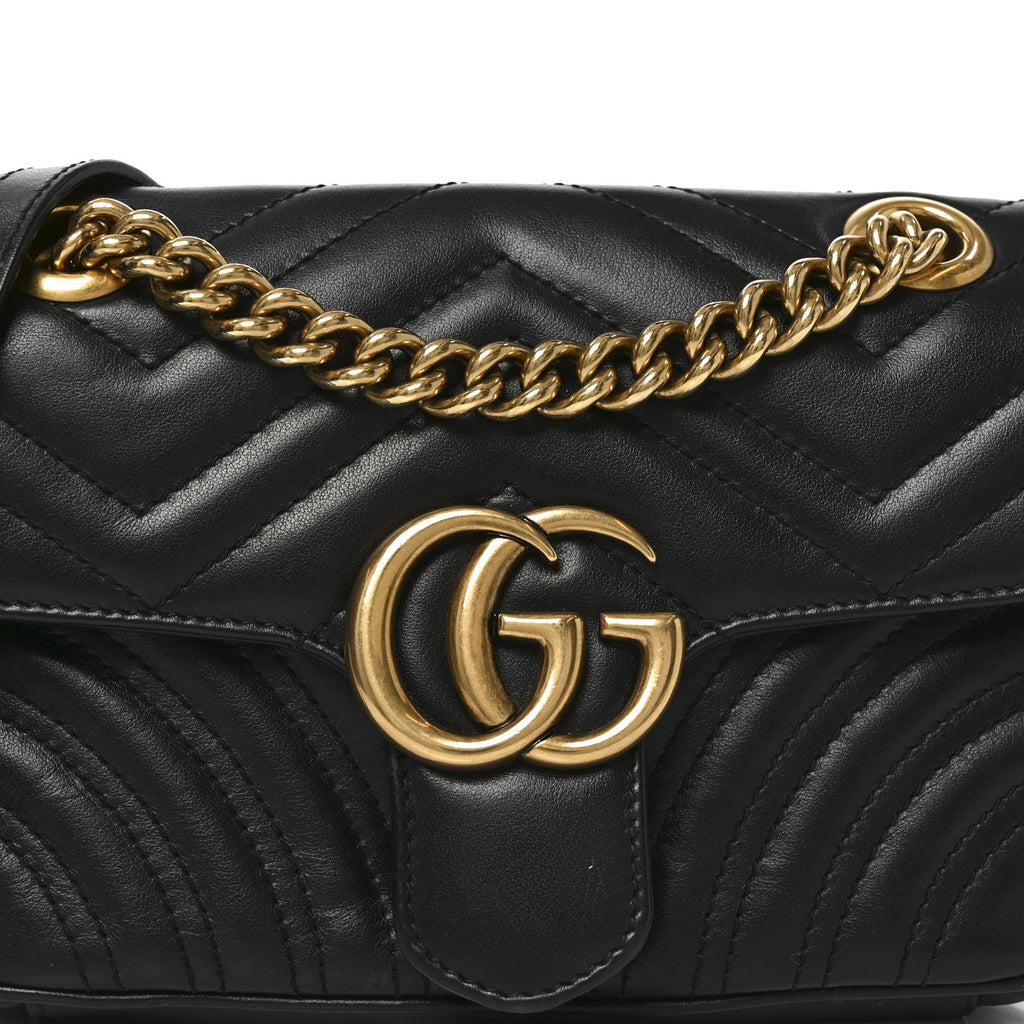 Calfskin Matelasse Mini GG Marmont Shoulder Bag Black