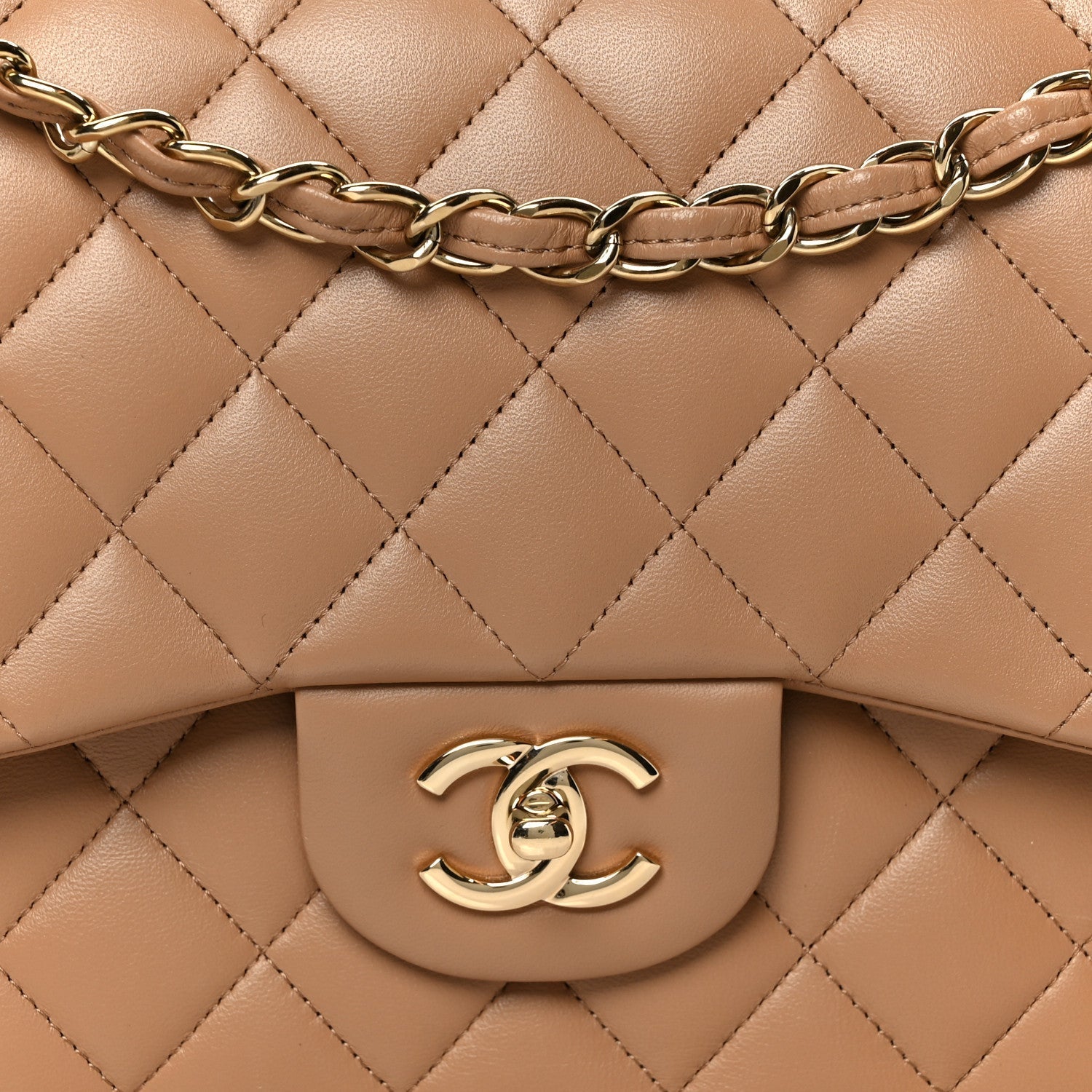 Lambskin Quilted Jumbo Double Flap Dark Beige