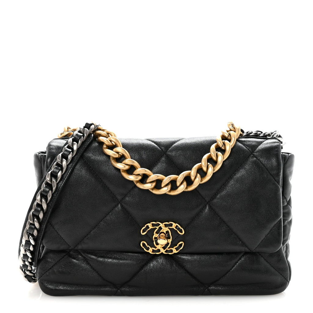 Goatskin Quilted Large Chanel 19 Flap Black