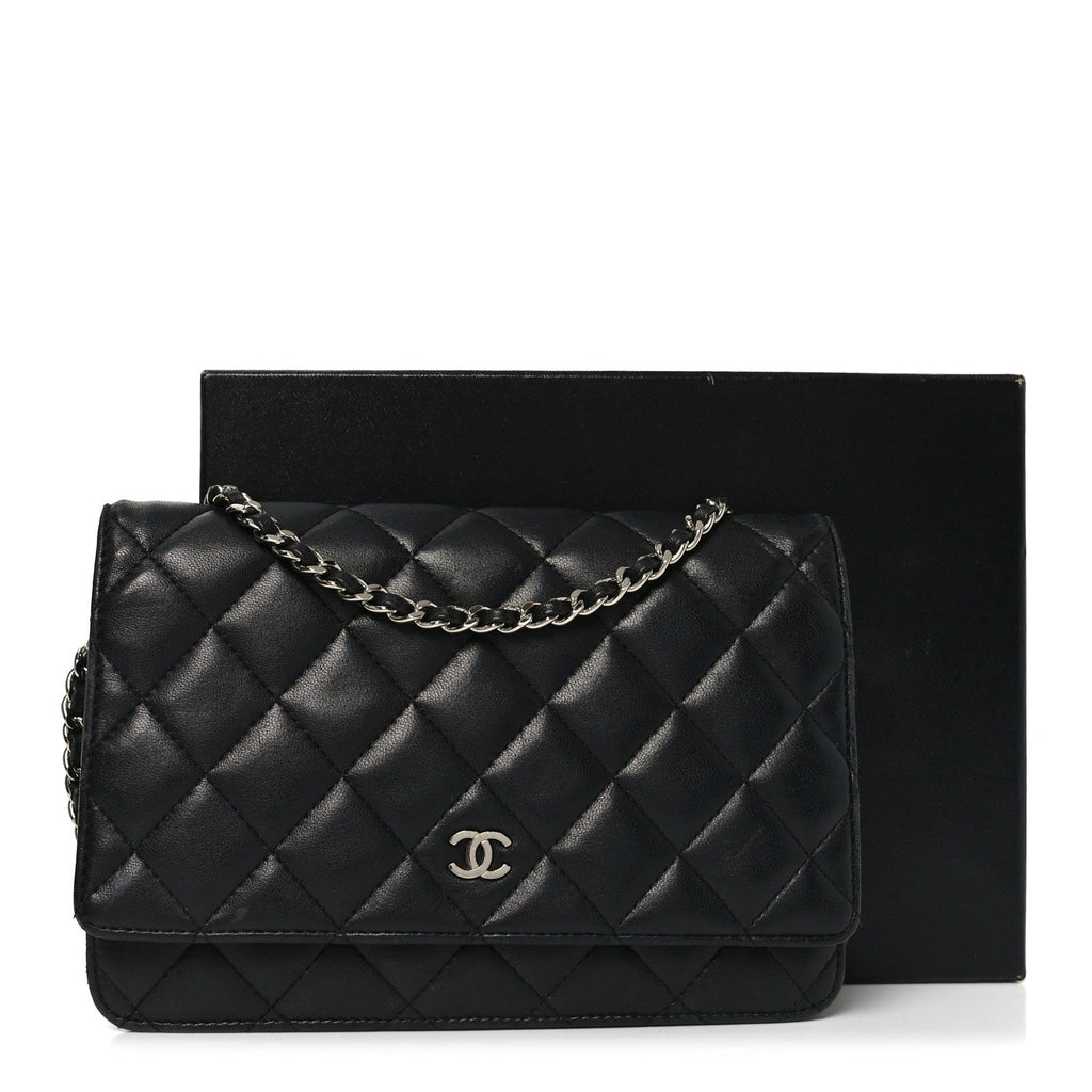 Lambskin Quilted Wallet On Chain WOC Black