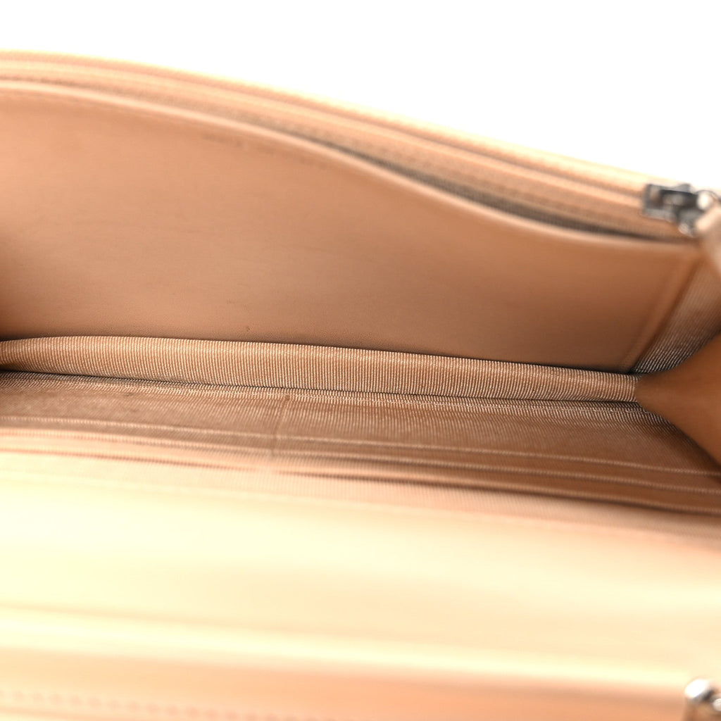 Patent Calfskin Chevron Quilted Wallet On Chain WOC Beige