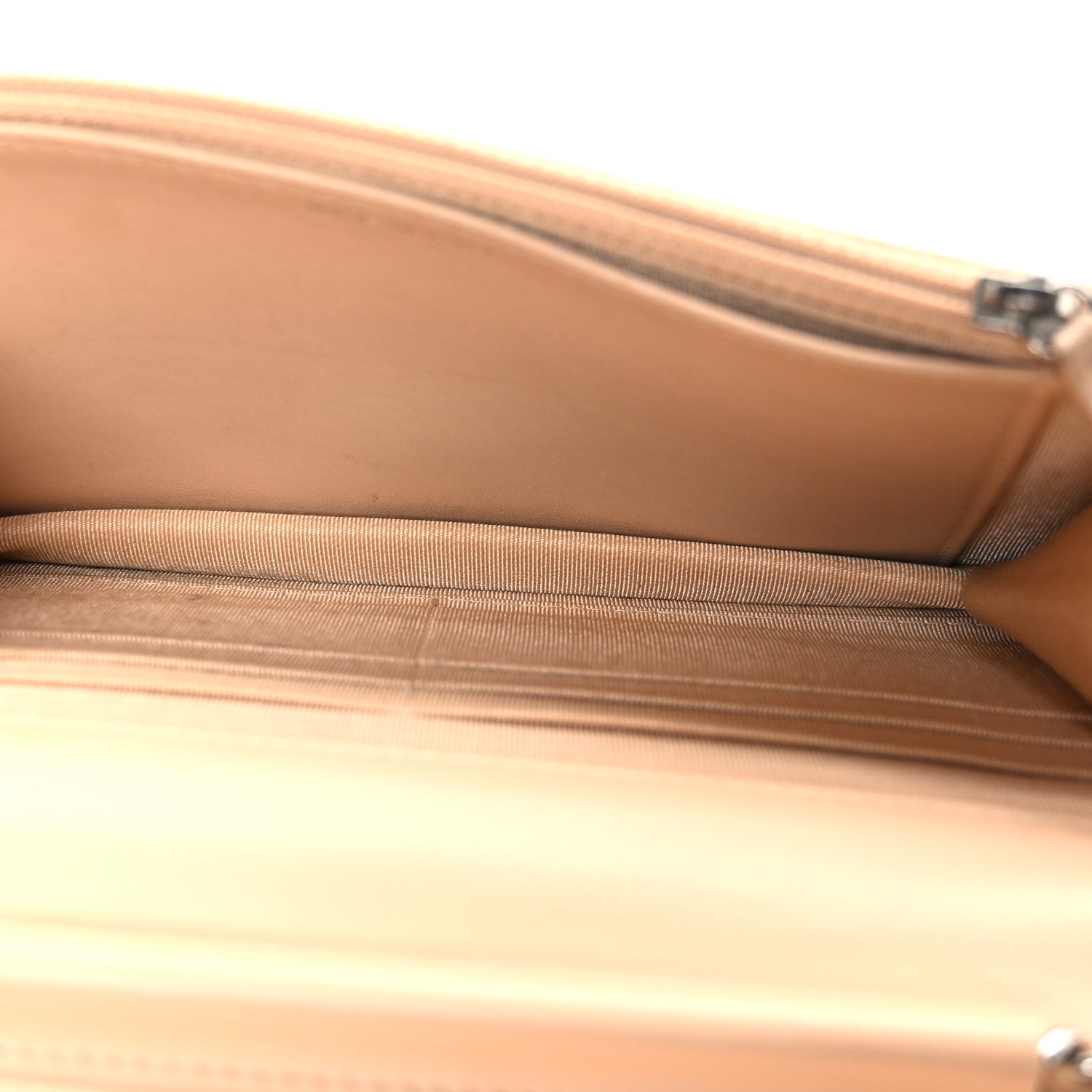 Patent Calfskin Chevron Quilted Wallet On Chain WOC Beige