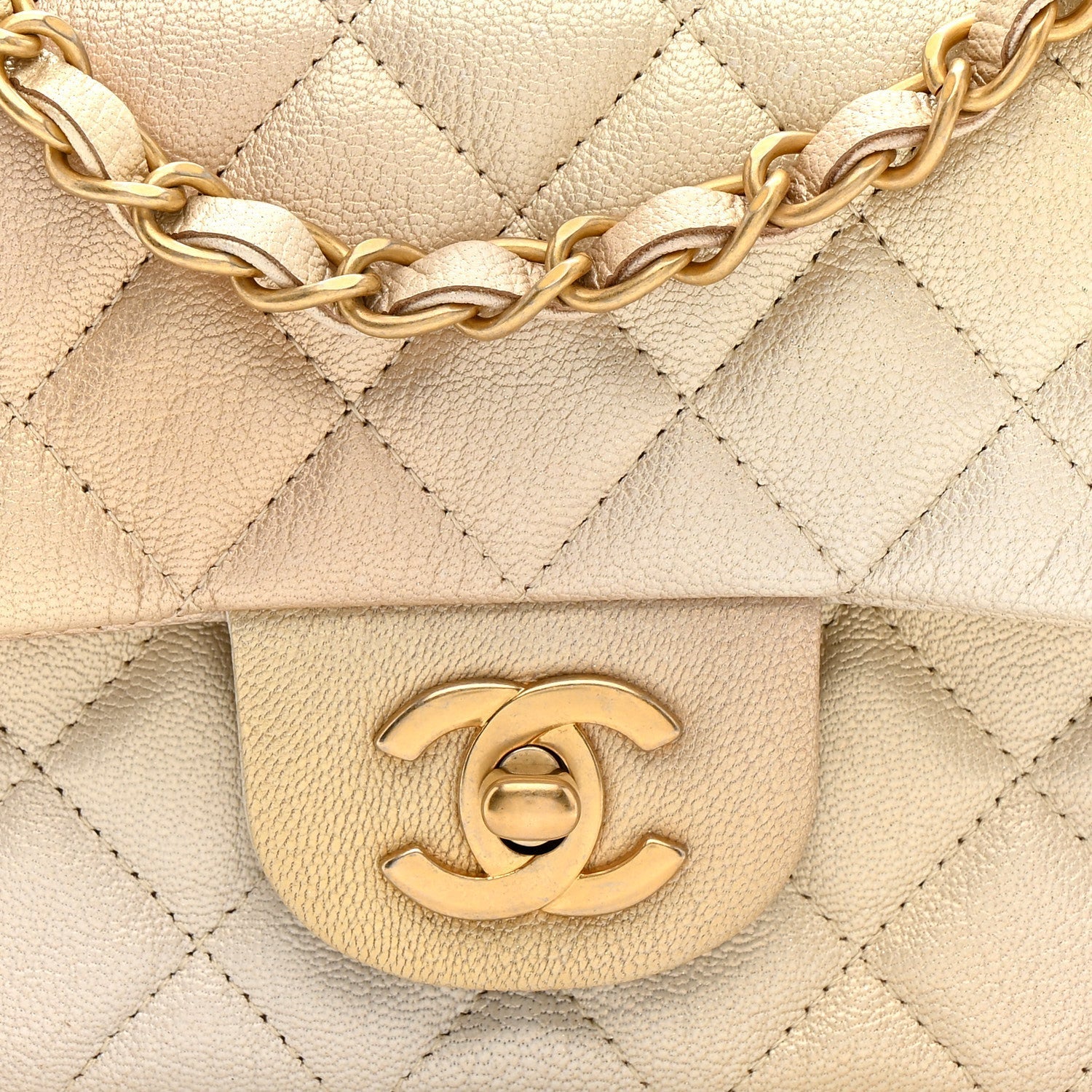 Metallic Goatskin Quilted Mini Rectangular Flap Gold