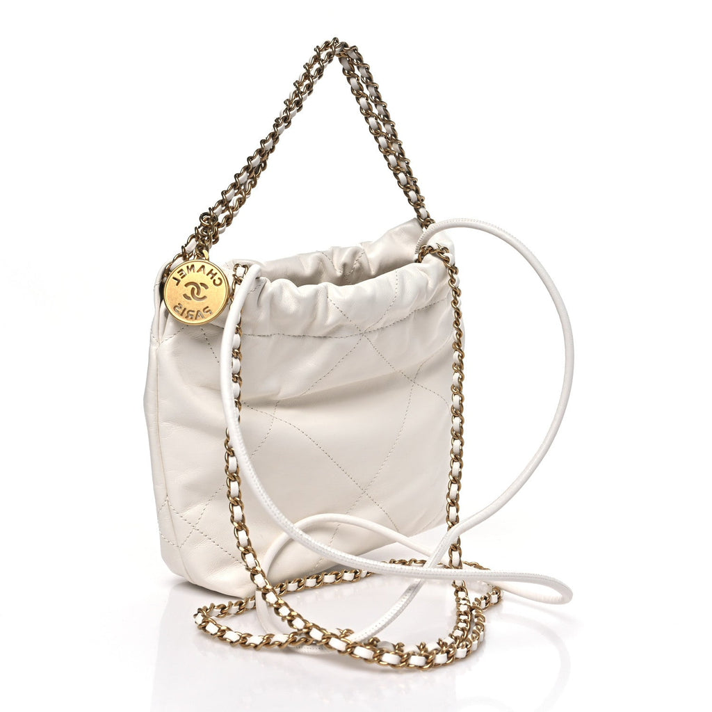 Shiny Calfskin Quilted Mini Chanel 22 White