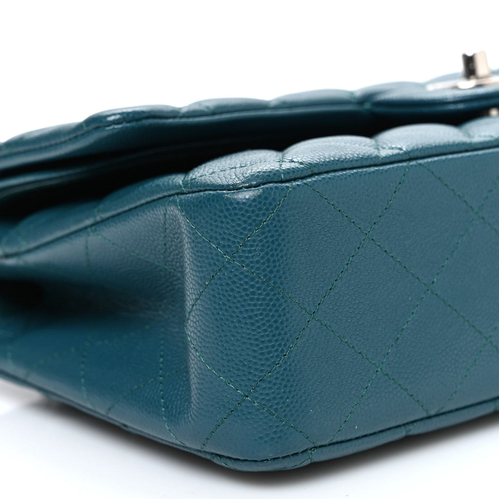 Caviar Quilted Medium Double Flap Dark Turquoise