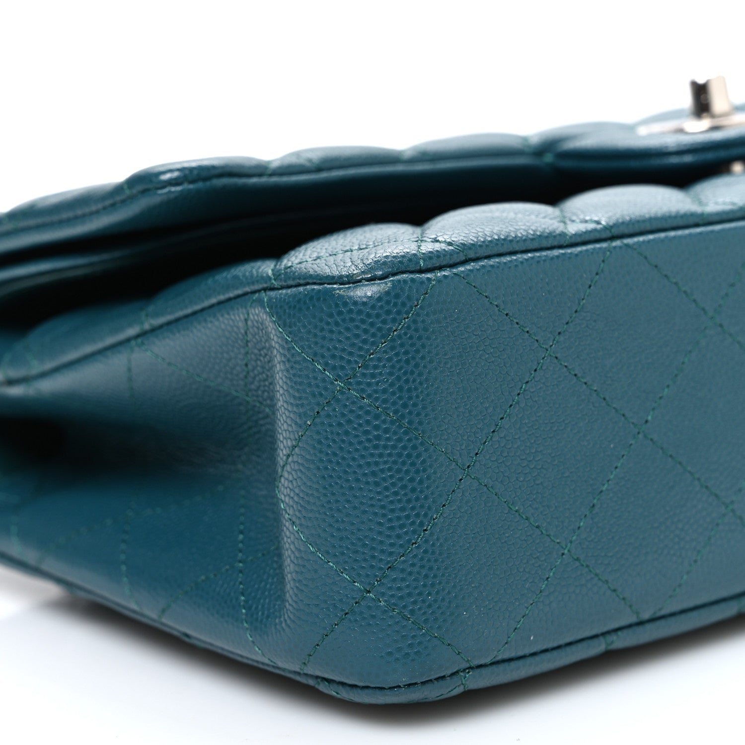 Caviar Quilted Medium Double Flap Dark Turquoise
