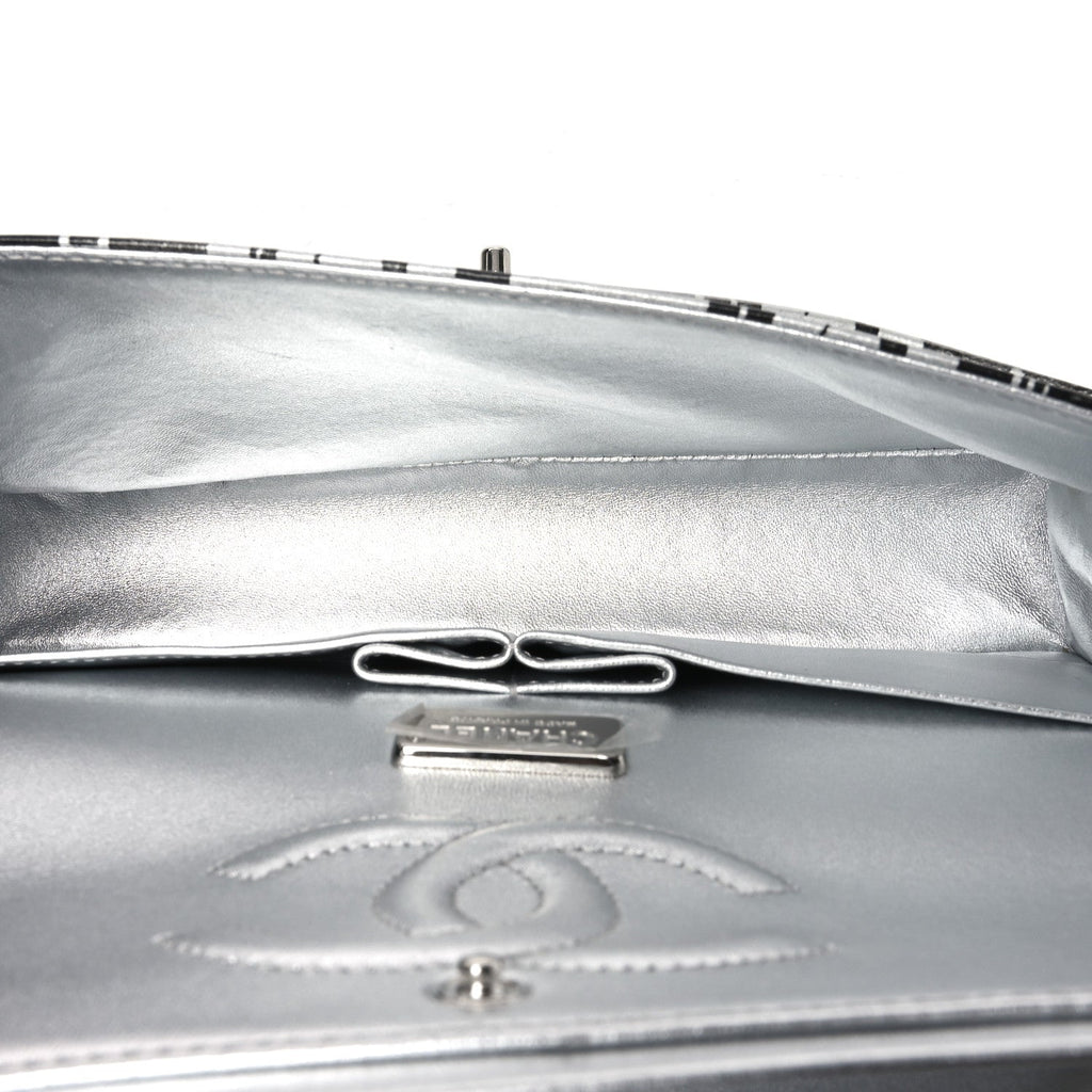 Lambskin Graffiti Printed Medium Double Flap Black Silver