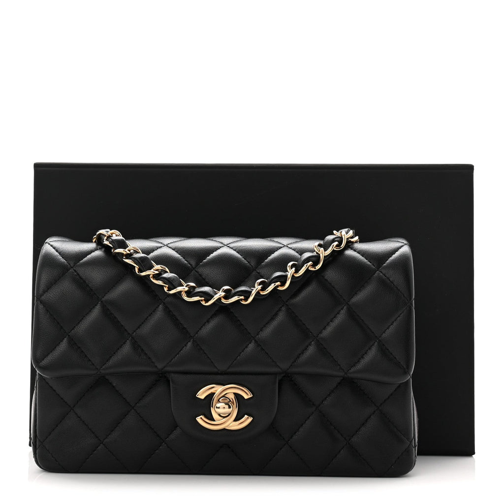 Lambskin Quilted Mini Rectangular Flap Black