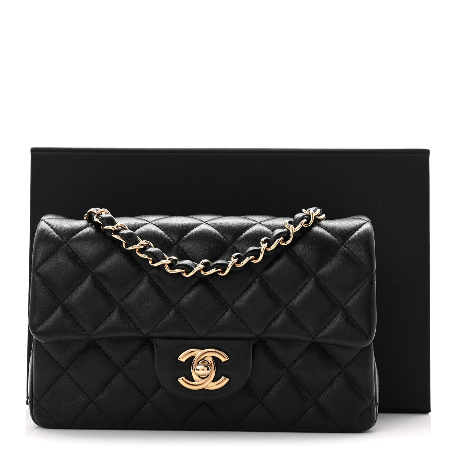 Lambskin Quilted Mini Rectangular Flap Black