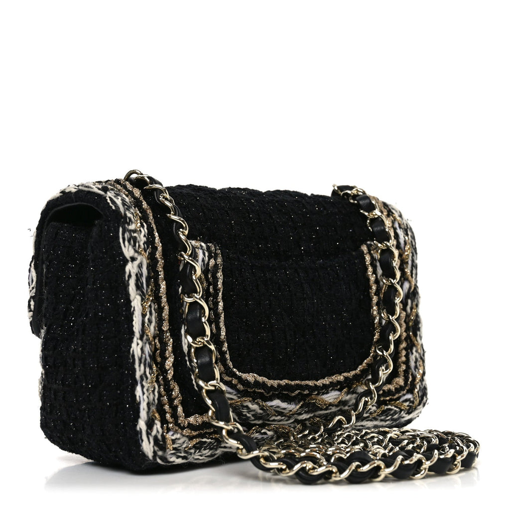 Tweed Braided Mini Rectangular Flap Black
