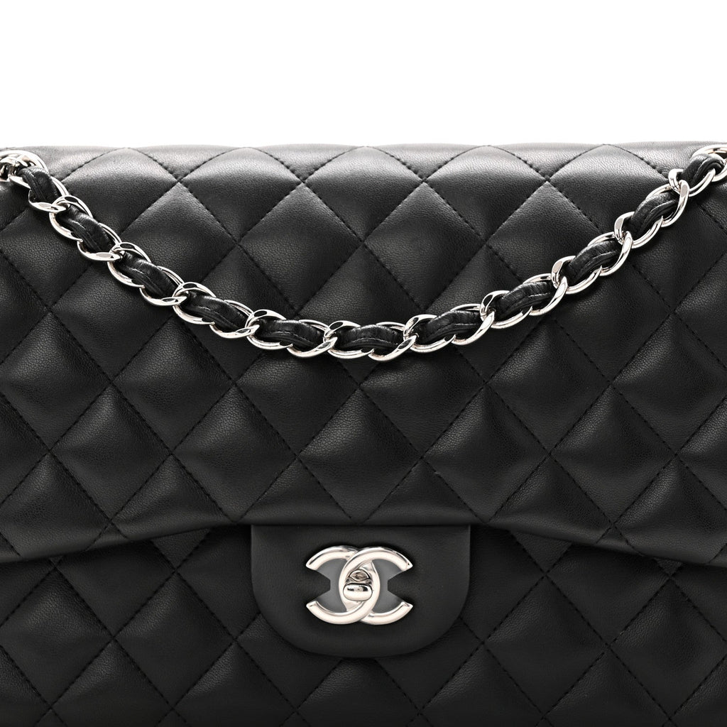 Lambskin Quilted Jumbo Double Flap Black