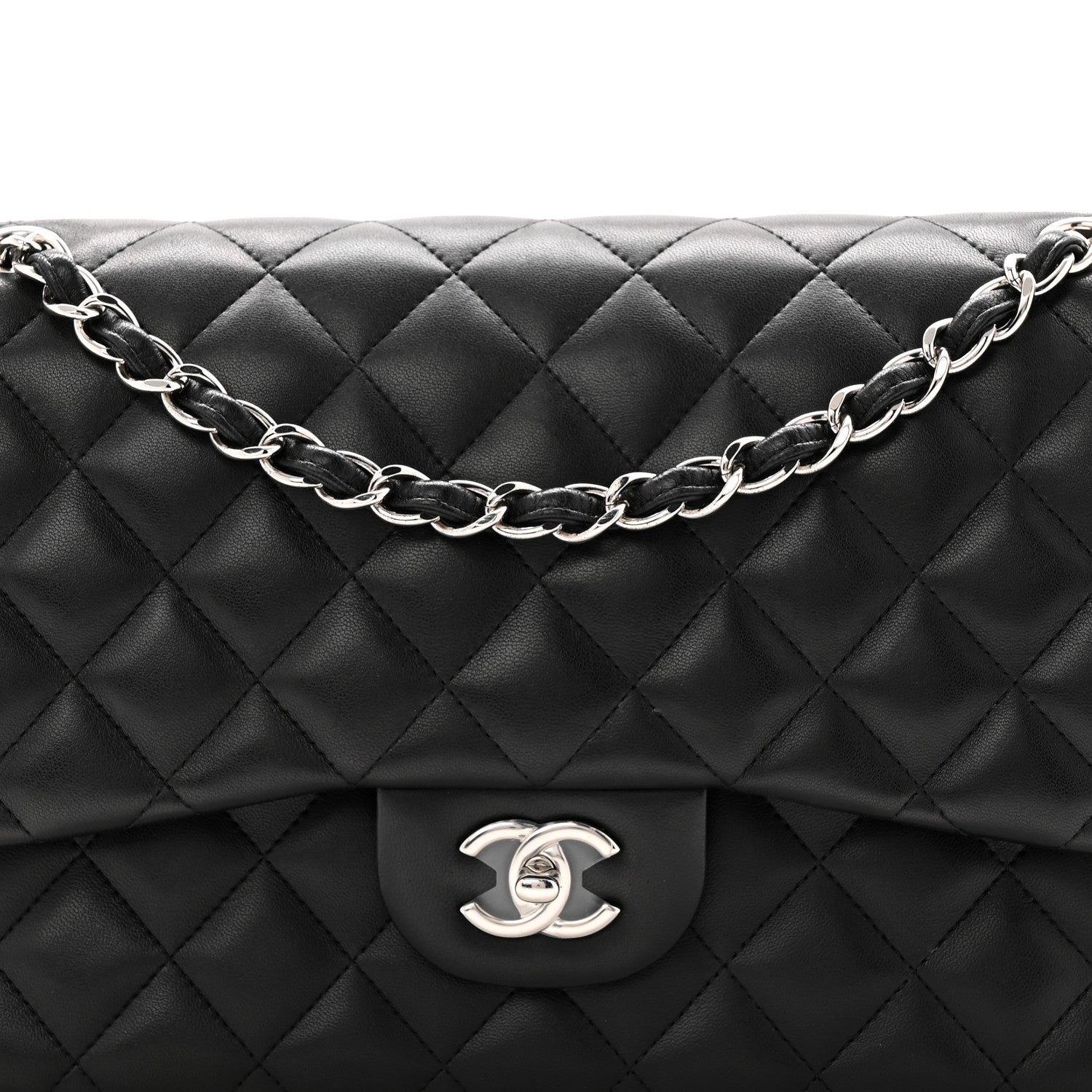Lambskin Quilted Jumbo Double Flap Black