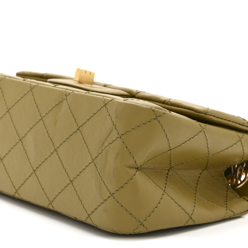 Aged Calfskin Quilted 2.55 Reissue 224 Flap  Khaki