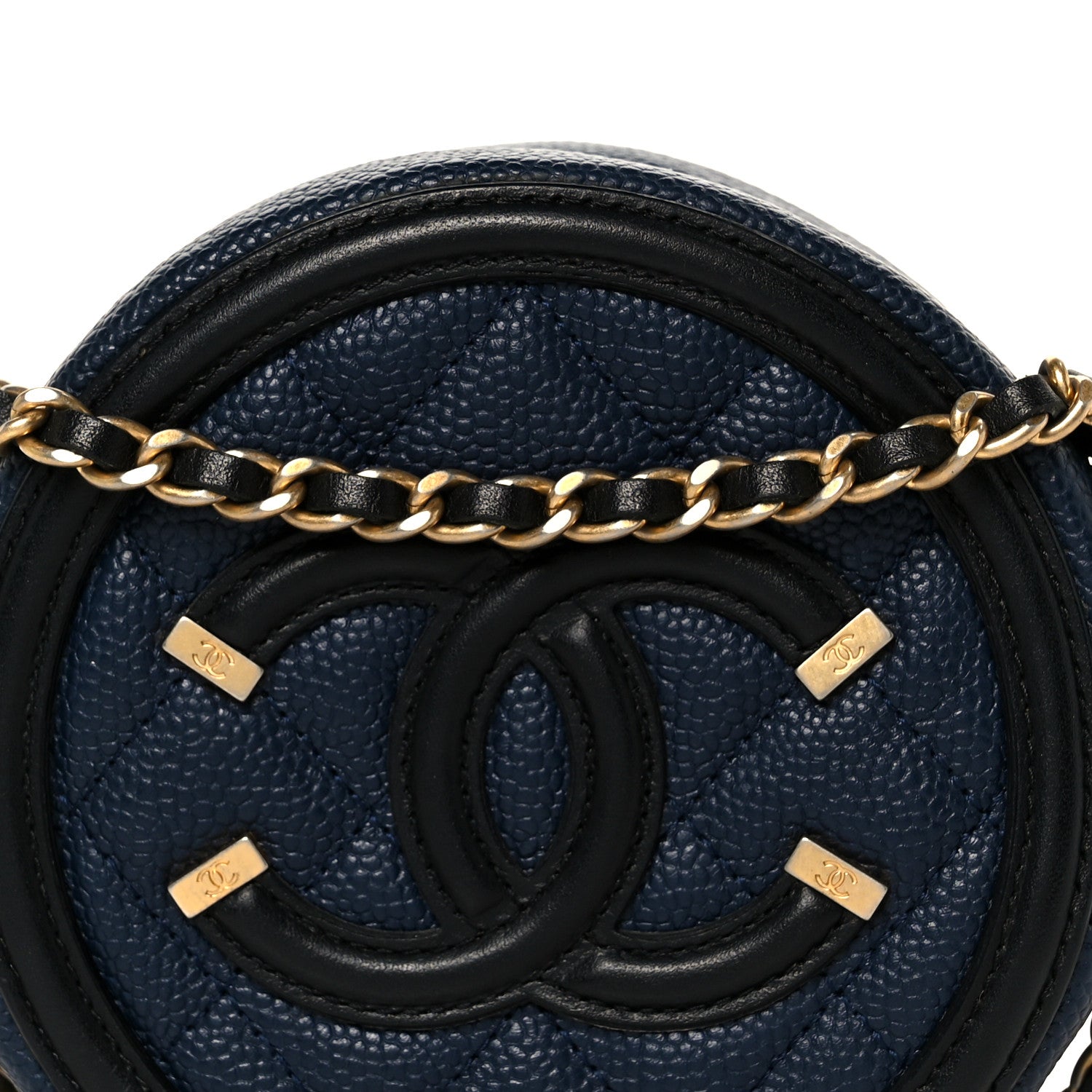 Caviar Quilted Round Filigree Crossbody Navy Black