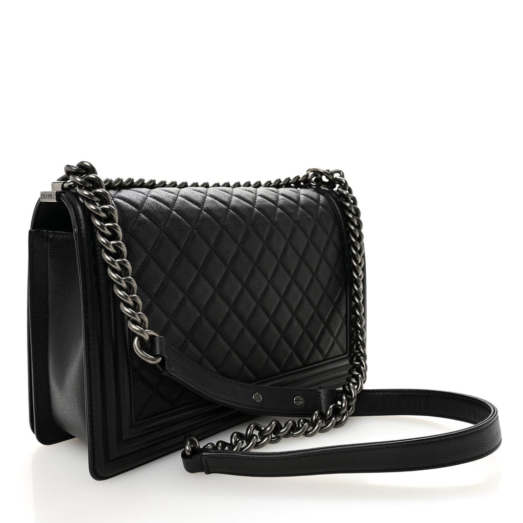 Grained Calfskin Quilted New Medium Boy Flap Black