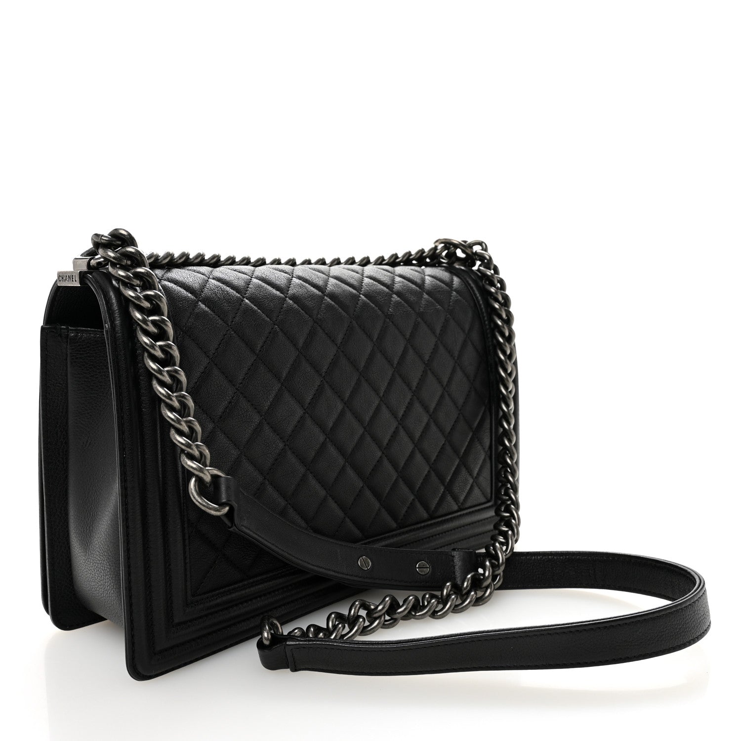 Grained Calfskin Quilted New Medium Boy Flap Black