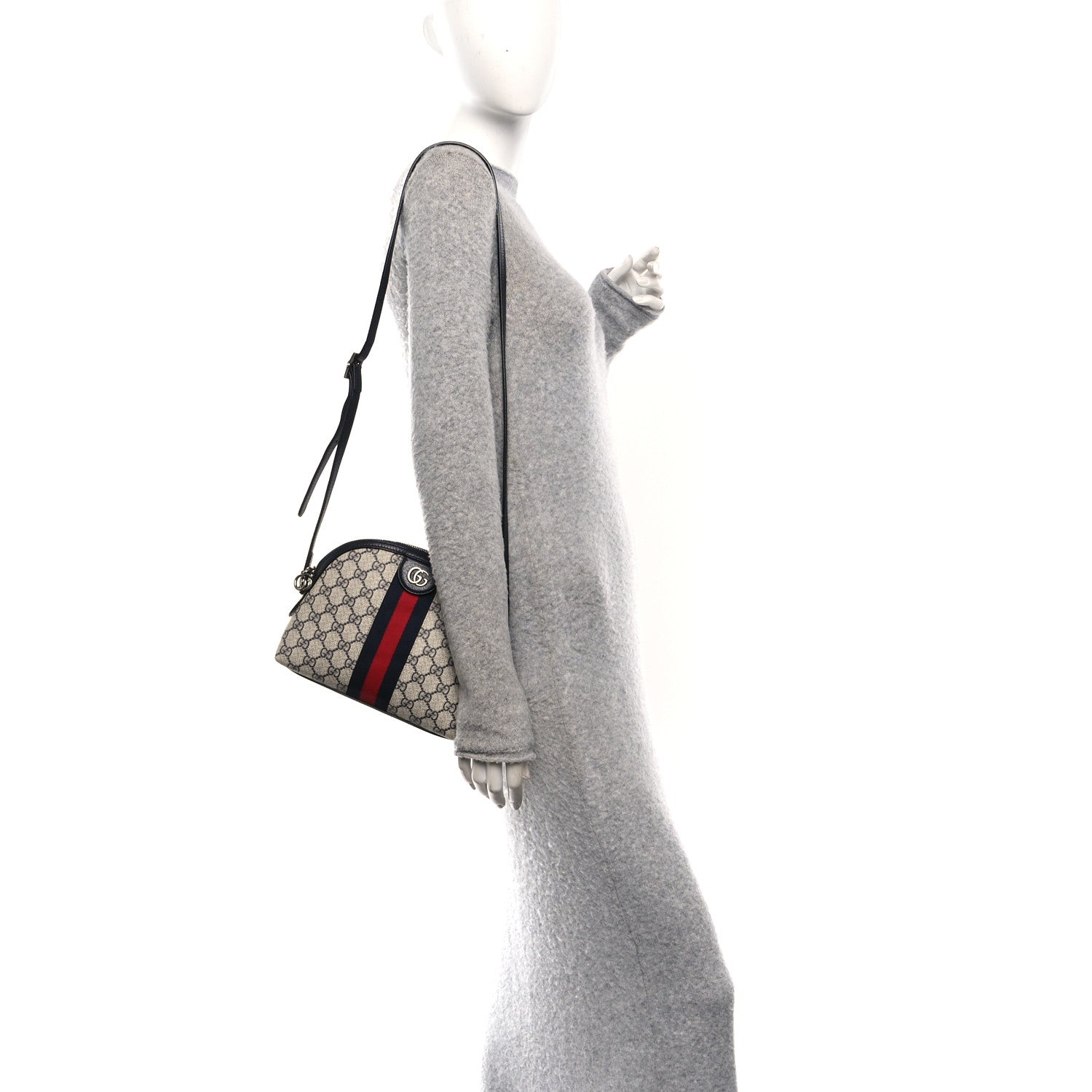 GG Supreme Monogram Textured Dollar Calfskin Web Small Ophidia Dome Shoulder Bag Beige Blue