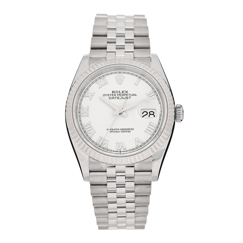 Stainless Steel 18K White Gold 36mm Oyster Perpetual Datejust Watch White Roman 126234