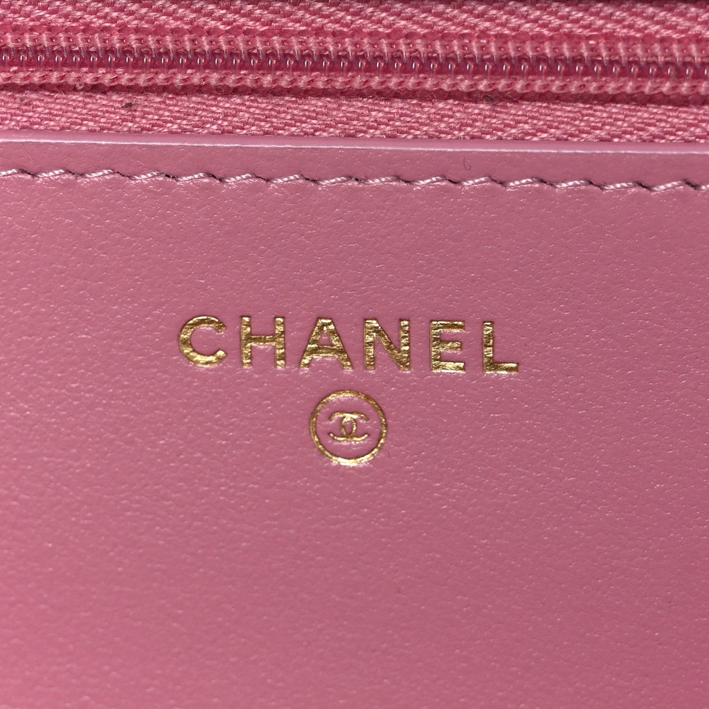 Tweed Quilted Wallet On Chain WOC Pink