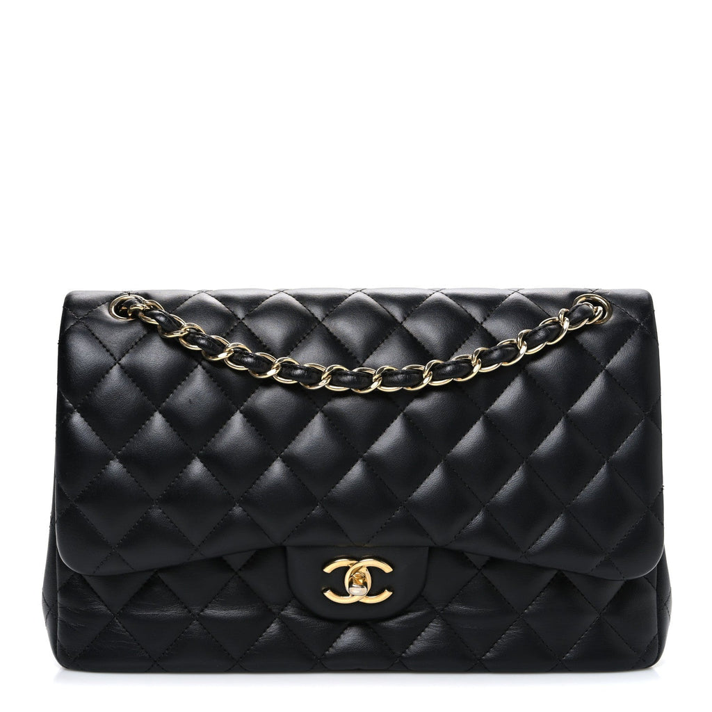 Lambskin Quilted Jumbo Double Flap Black