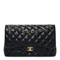 Lambskin Quilted Jumbo Double Flap Black