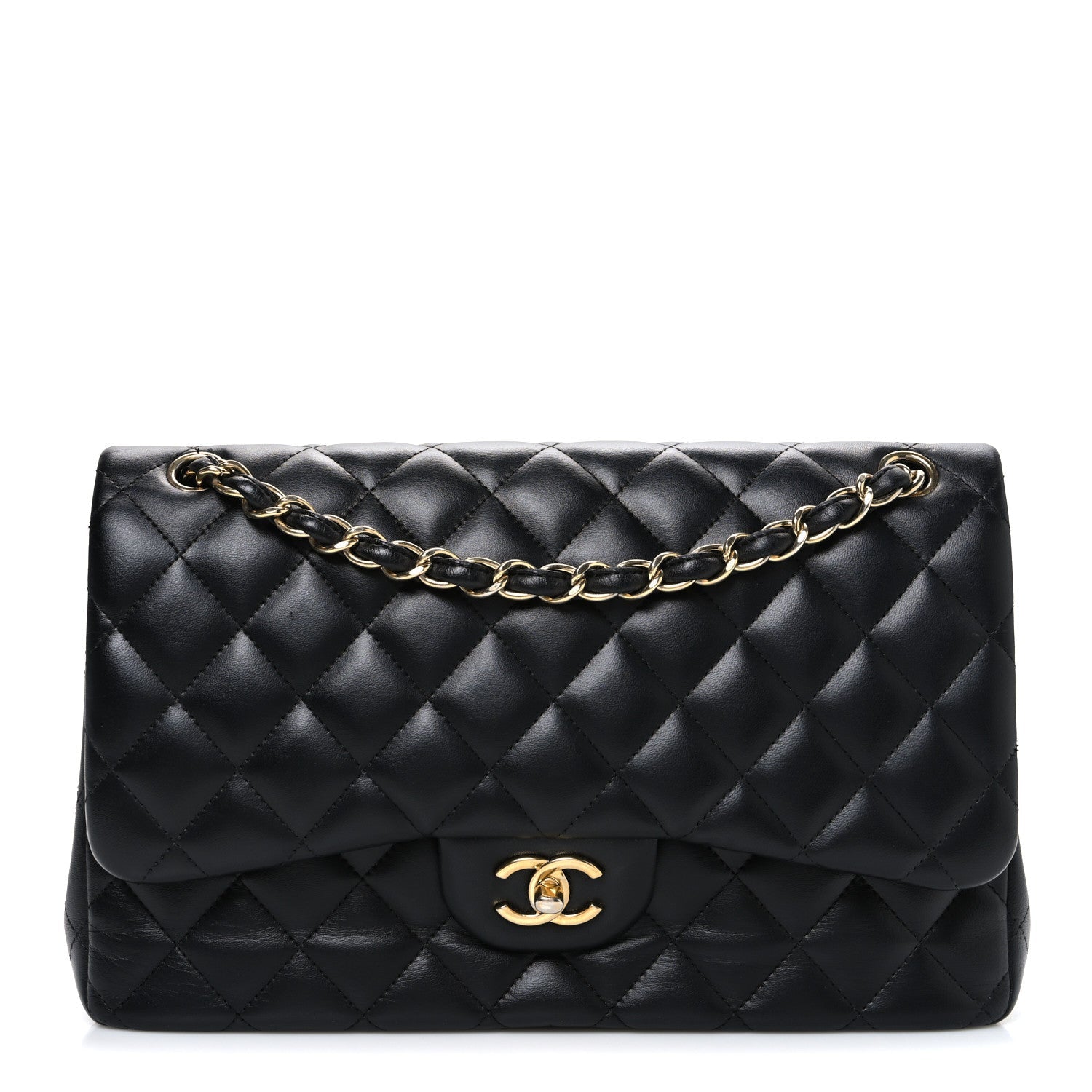 Lambskin Quilted Jumbo Double Flap Black