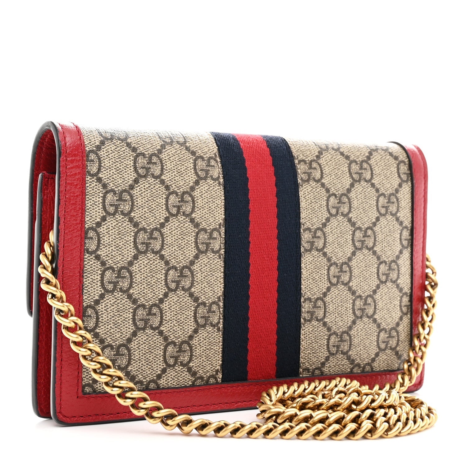 GG Supreme Monogram Web Queen Margaret Chain Wallet Red