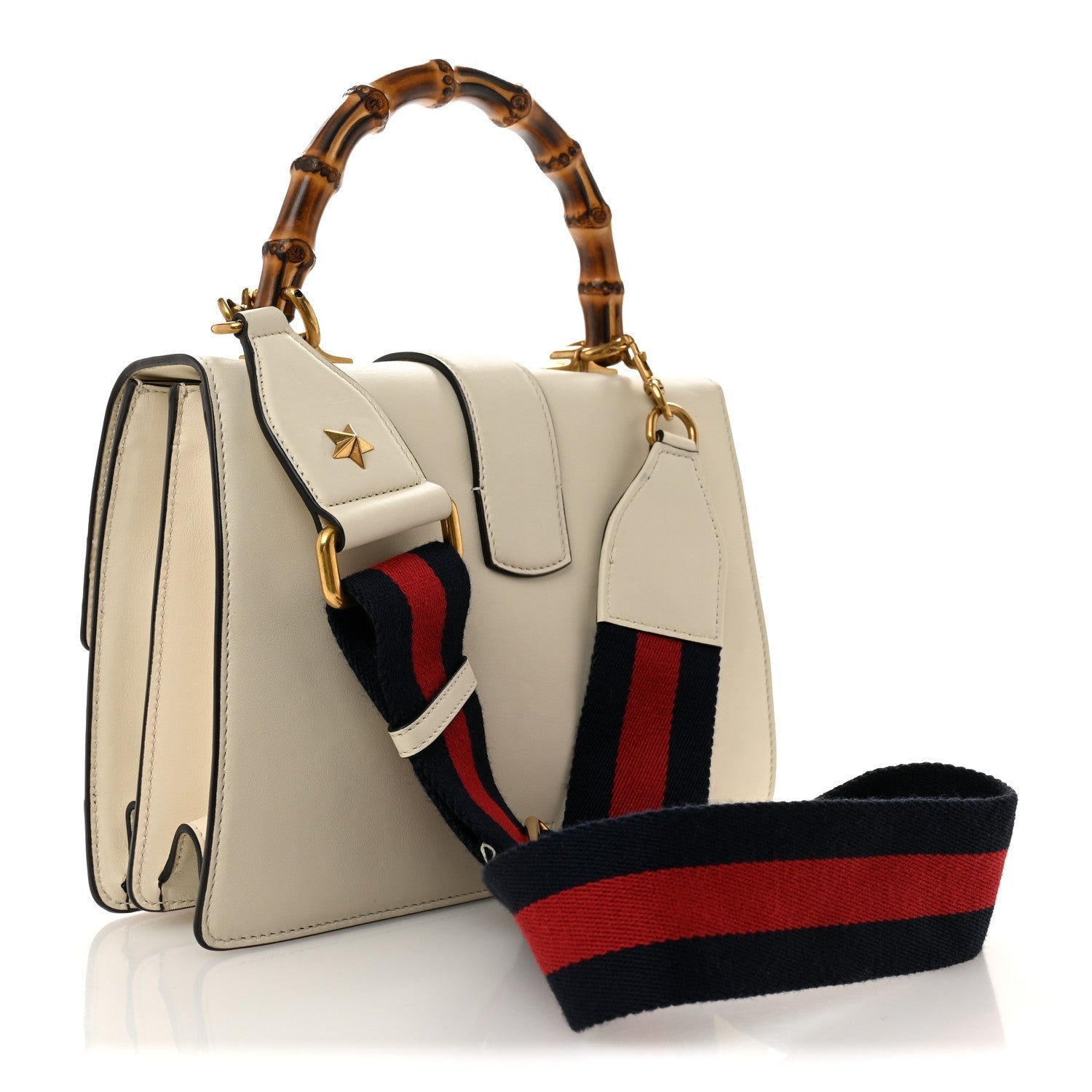 Calfskin Bamboo Web Medium Dionysus Top Handle Bag White Blue Hibiscus Red
