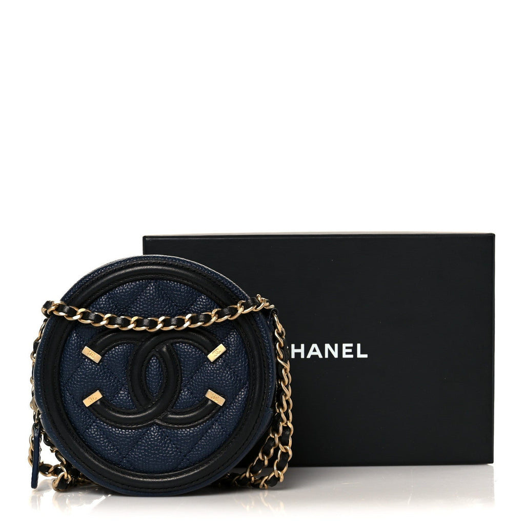 Caviar Quilted Round Filigree Crossbody Navy Black