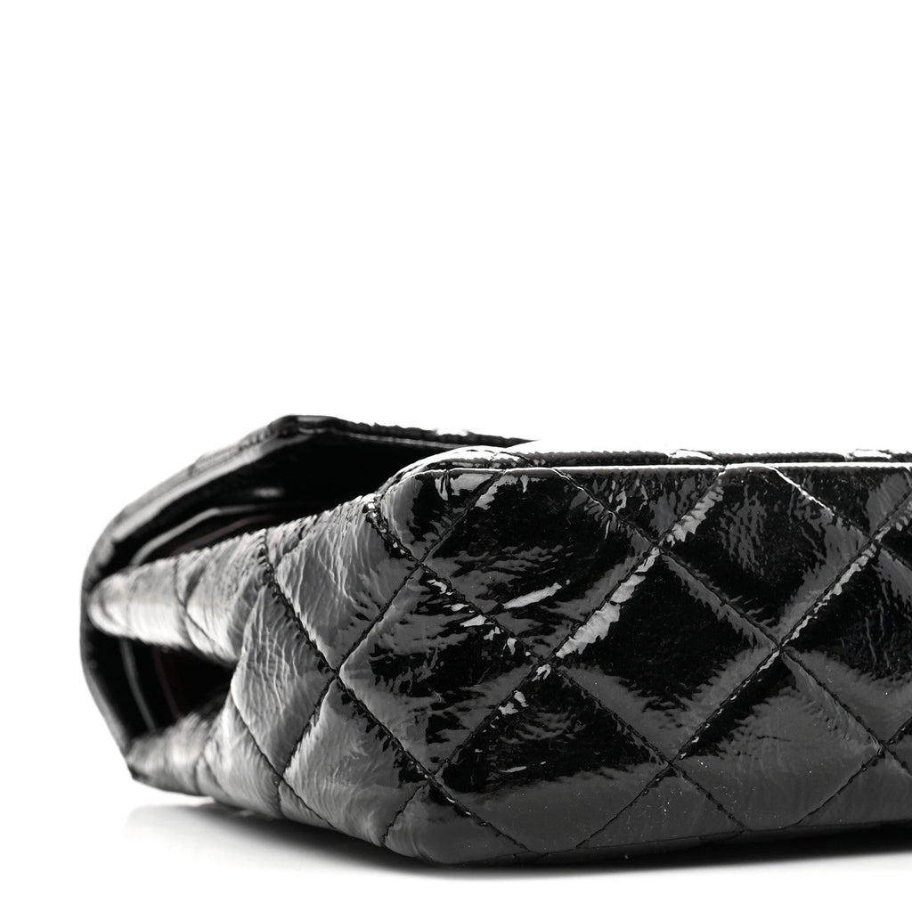 Distressed Patent Quilted Medium Double Flap Black