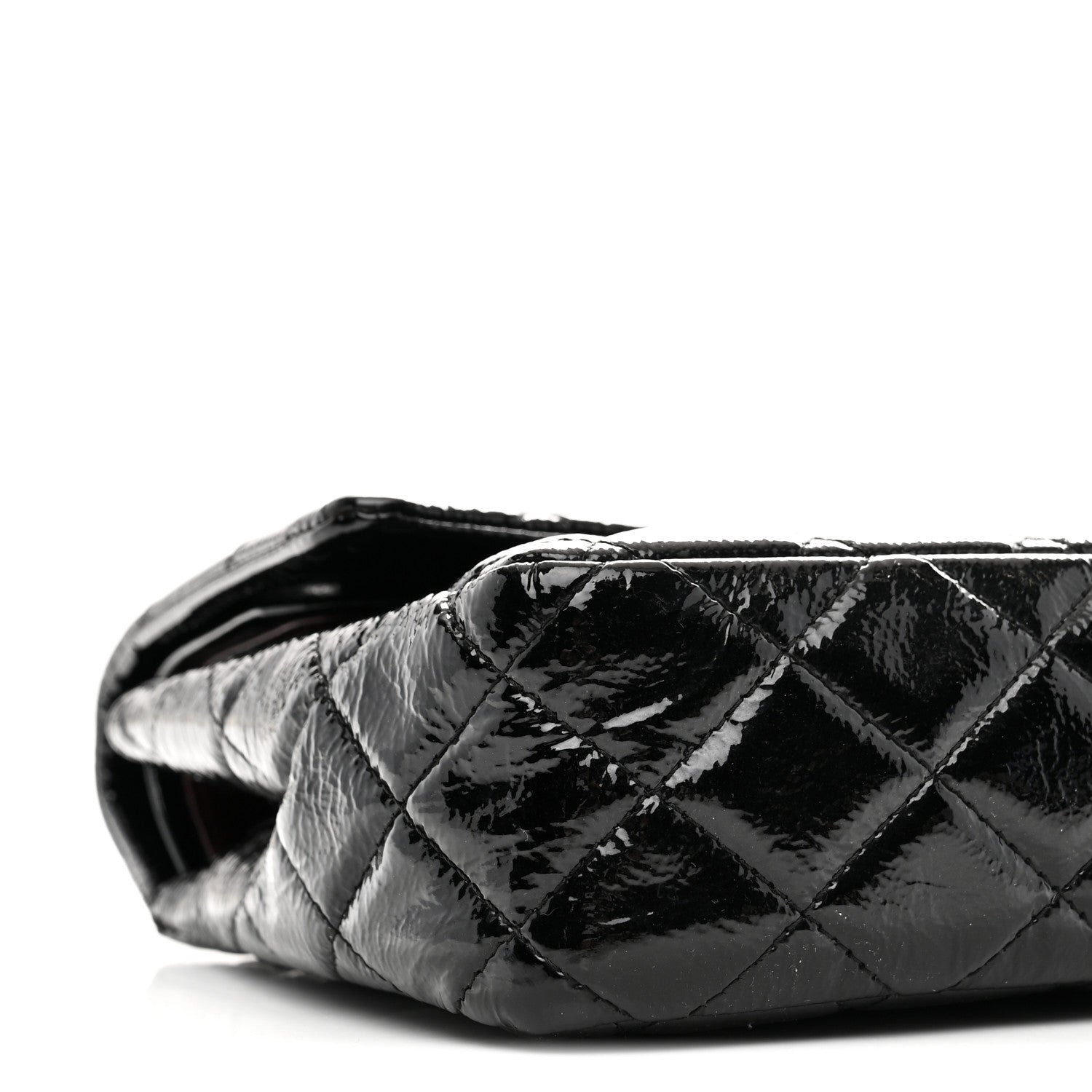 Distressed Patent Quilted Medium Double Flap Black