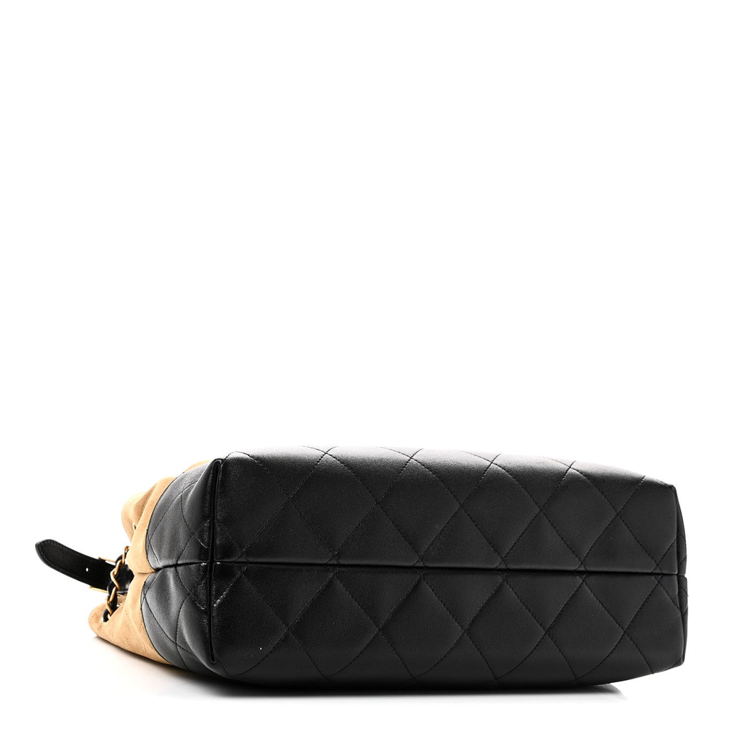 Suede Calfskin Shiny Lambskin Quilted Small Coco Base Shopping Bag Beige Black